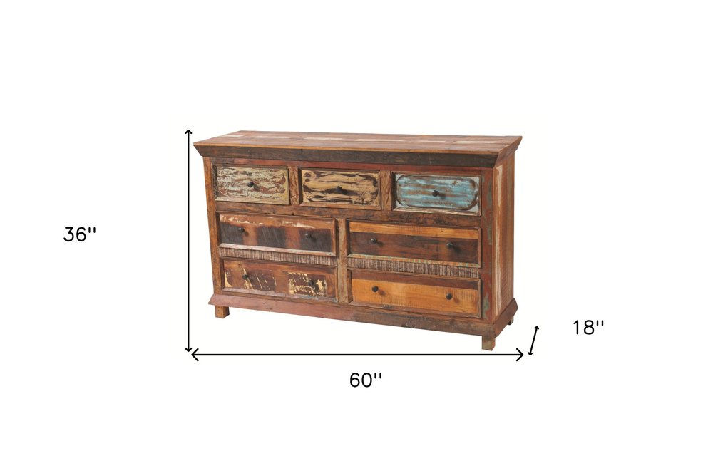 60" Brown Solid Wood Seven Drawer Triple Dresser HomeRoots