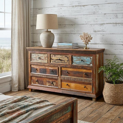 60" Brown Solid Wood Seven Drawer Triple Dresser HomeRoots