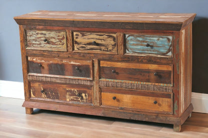 60" Brown Solid Wood Seven Drawer Triple Dresser HomeRoots