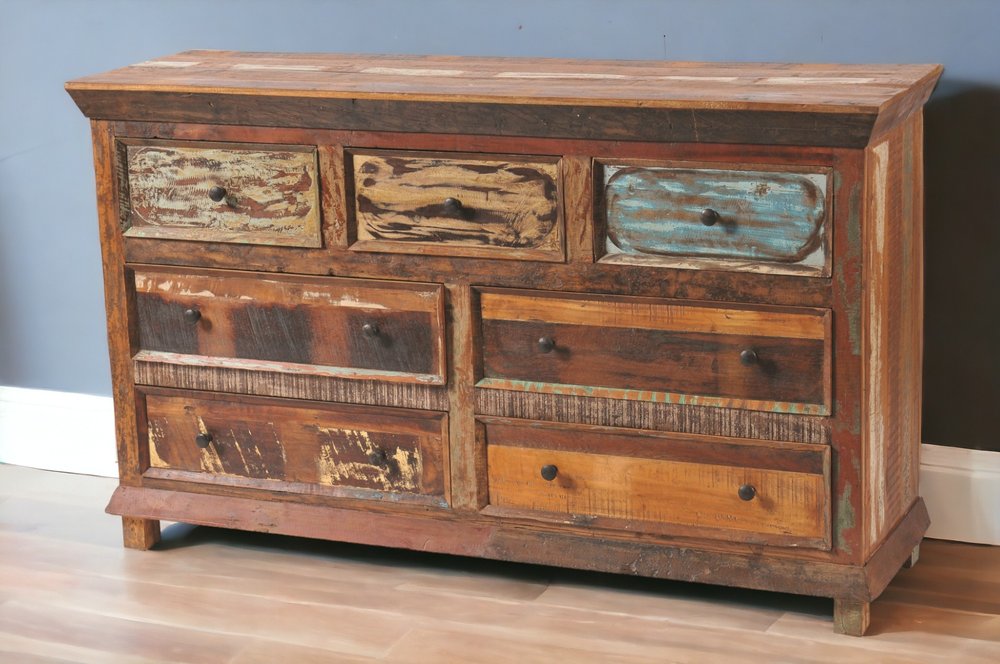 60" Brown Solid Wood Seven Drawer Triple Dresser HomeRoots