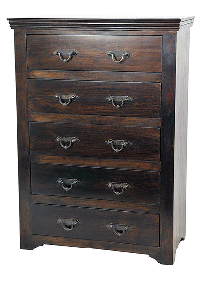 36" Brown Solid Wood Five Drawer Dresser