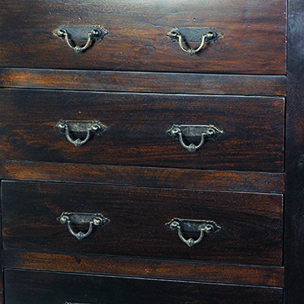 36" Brown Solid Wood Five Drawer Dresser