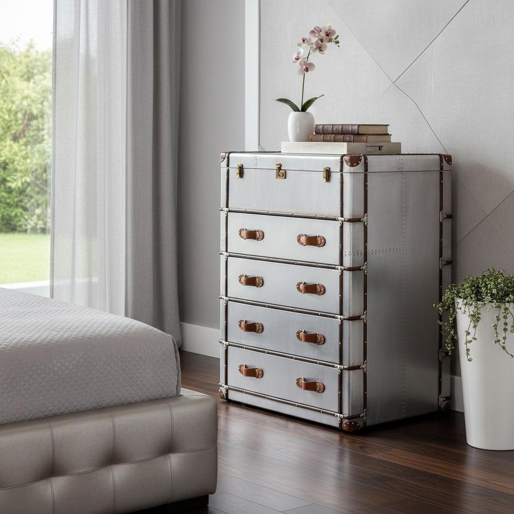 42" Silver Aluminum Four Drawer Dresser HomeRoots