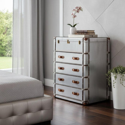 42" Silver Aluminum Four Drawer Dresser HomeRoots