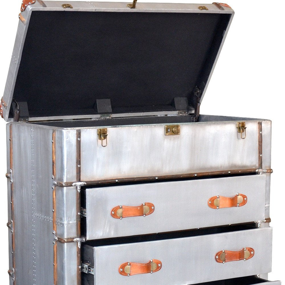 42" Silver Aluminum Four Drawer Dresser HomeRoots