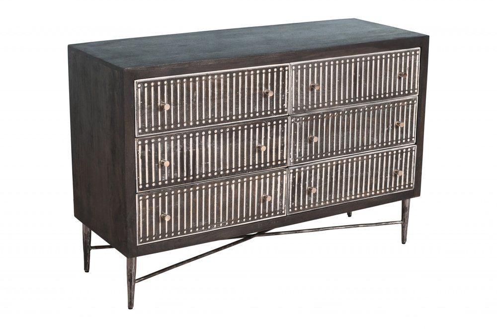 48" Antique Brown Solid Wood Six Drawer Double Dresser — view 1