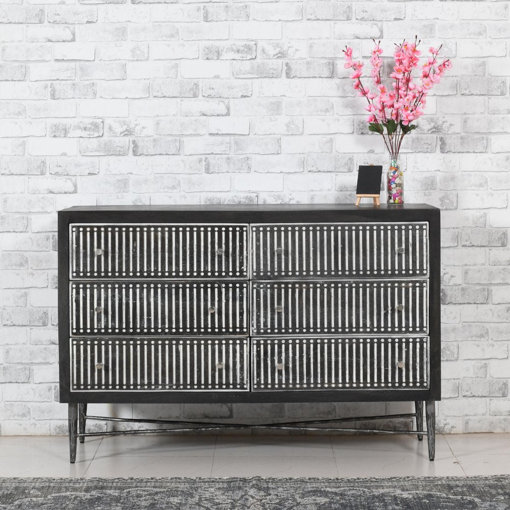48" Antique Brown Solid Wood Six Drawer Double Dresser HomeRoots