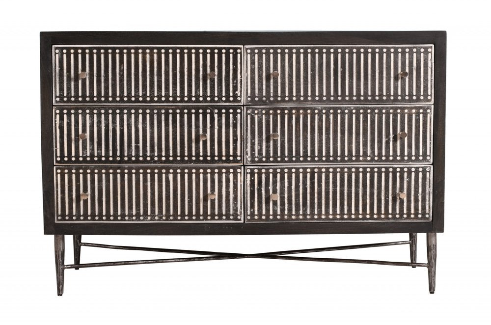 48" Antique Brown Solid Wood Six Drawer Double Dresser HomeRoots