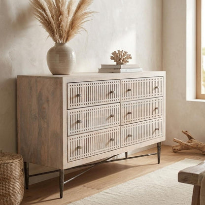 48" Brushed Ivory Solid Wood Six Drawer Double Dresser HomeRoots