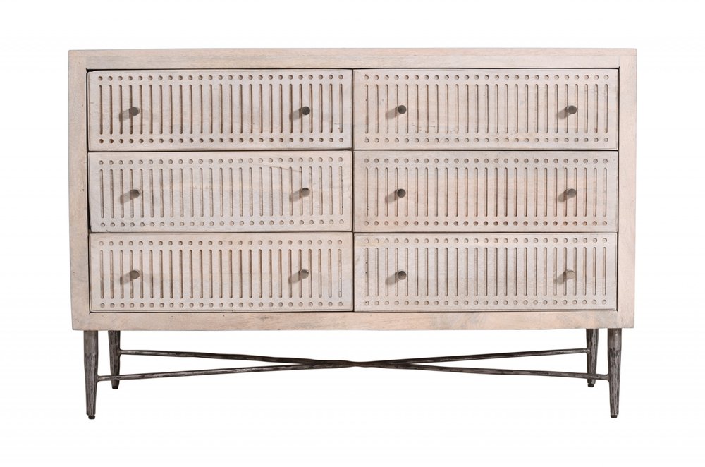 48" Brushed Ivory Solid Wood Six Drawer Double Dresser HomeRoots