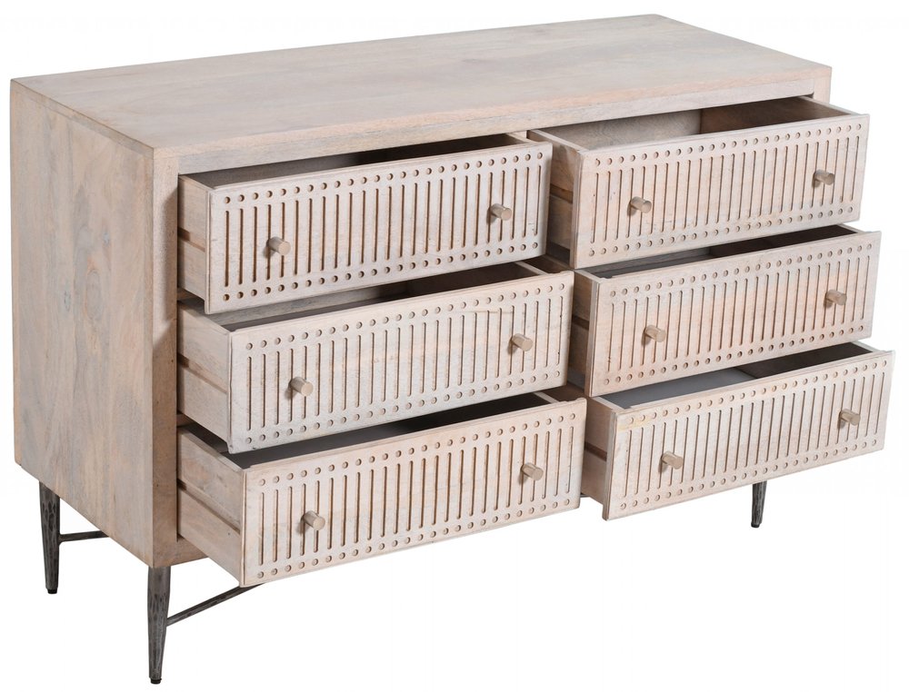 48" Ivory Solid Wood Six Drawer Double Dresser