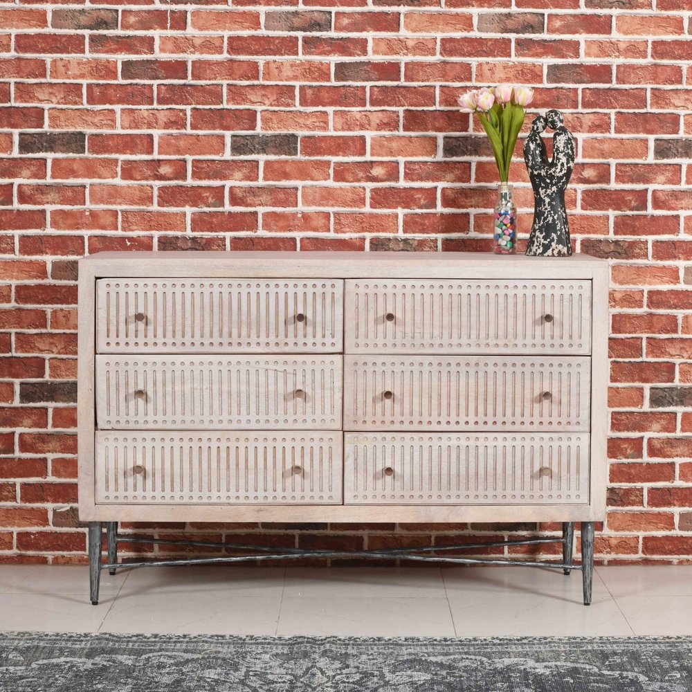 48" Brushed Ivory Solid Wood Six Drawer Double Dresser HomeRoots
