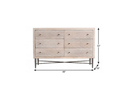 48" Brushed Ivory Solid Wood Six Drawer Double Dresser HomeRoots