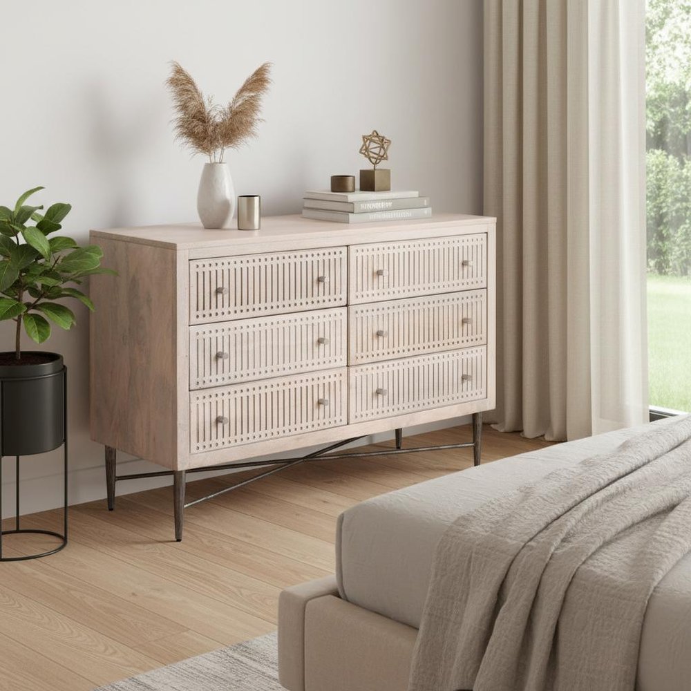 48" Brushed Ivory Solid Wood Six Drawer Double Dresser HomeRoots