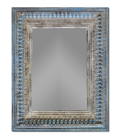 50" Blue and Silver Solid Wood Framed Accent Mirror HomeRoots