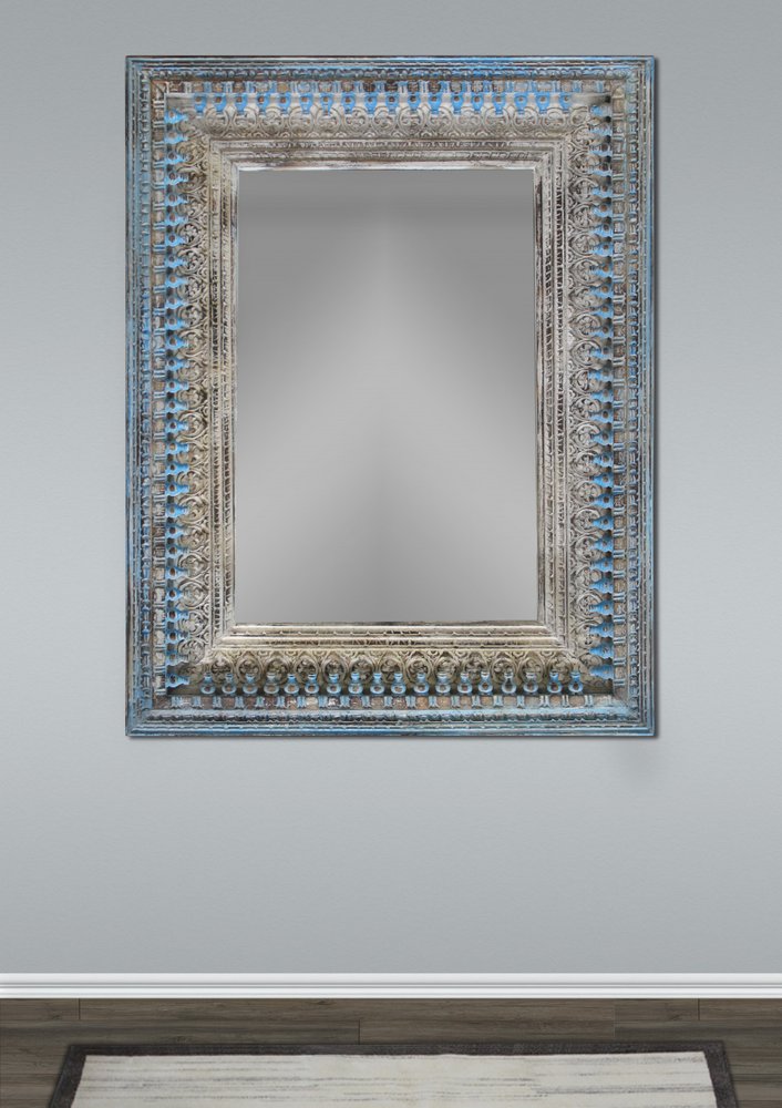 50" Blue and Silver Solid Wood Framed Accent Mirror HomeRoots