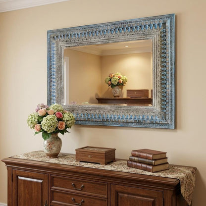 50" Blue and Silver Solid Wood Framed Accent Mirror HomeRoots