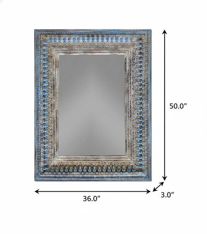 50" Blue and Silver Solid Wood Framed Accent Mirror HomeRoots