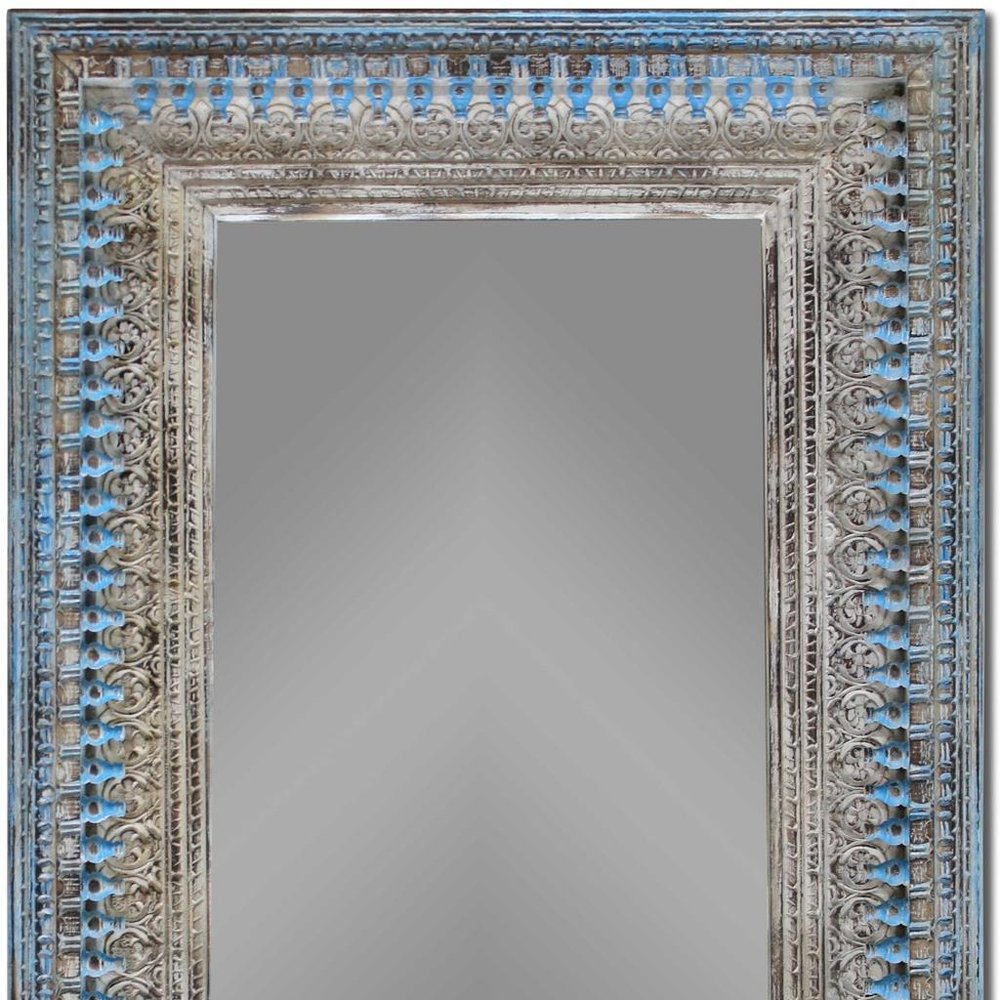 50" Blue and Silver Solid Wood Framed Accent Mirror HomeRoots