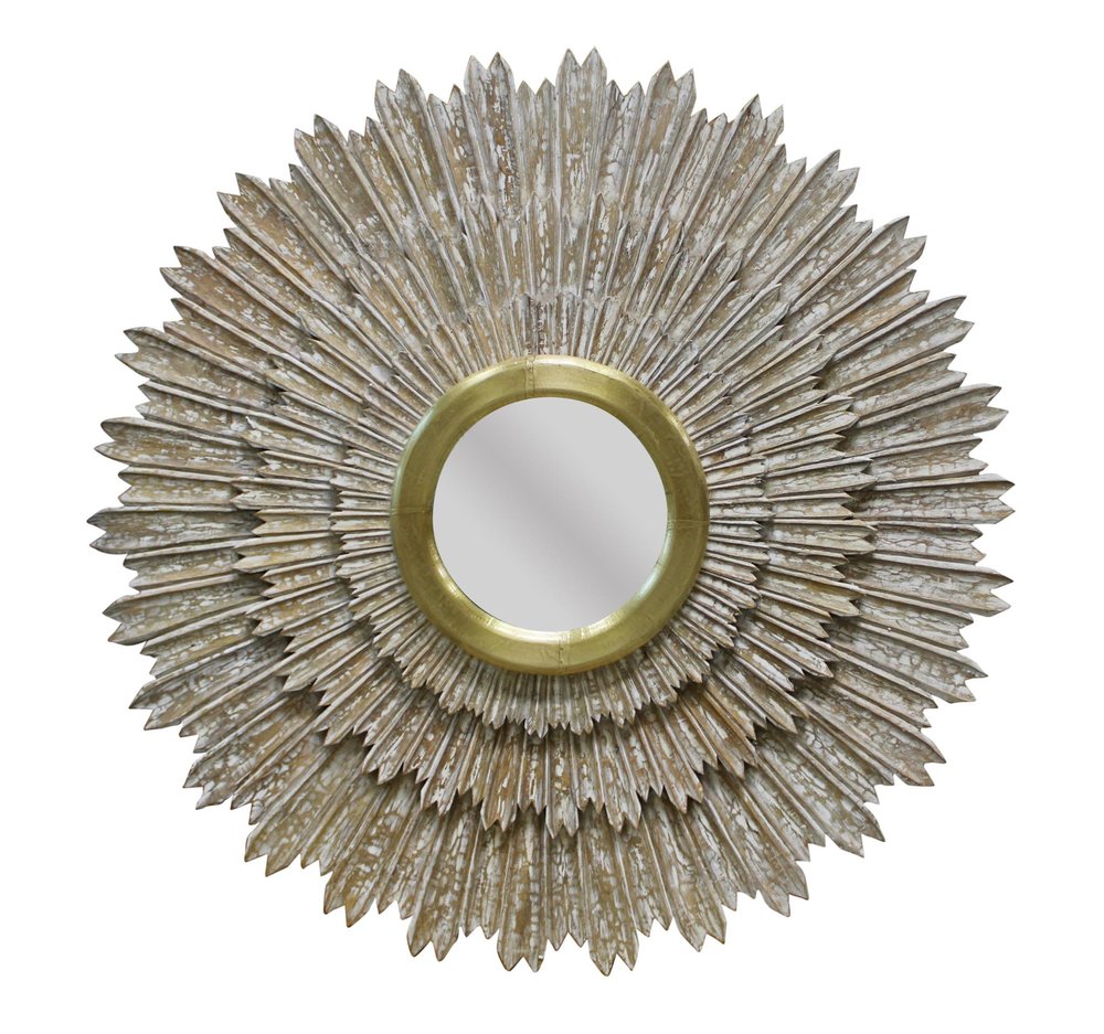 44" Antiqued Gold Sunburst Wood and Metal Framed Accent Mirror HomeRoots