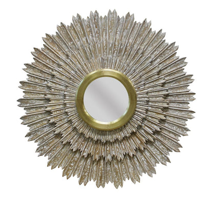 44" Antiqued Gold Sunburst Wood and Metal Framed Accent Mirror HomeRoots