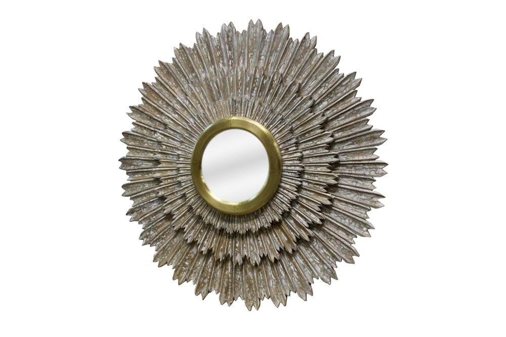44" Antiqued Gold Sunburst Wood and Metal Framed Accent Mirror HomeRoots