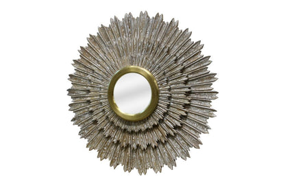 44" Antiqued Gold Sunburst Wood and Metal Framed Accent Mirror HomeRoots