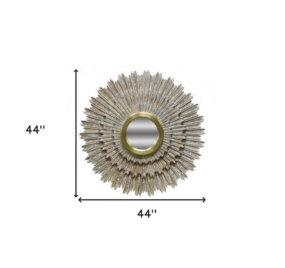 44" Antiqued Gold Sunburst Wood and Metal Framed Accent Mirror HomeRoots