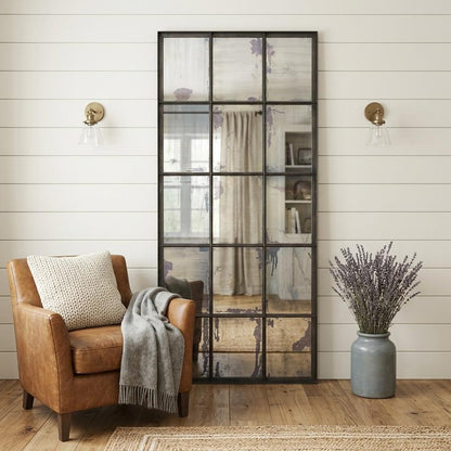 72" Black Metal Framed Full Length Antiqued Glass Hanging Mirror HomeRoots