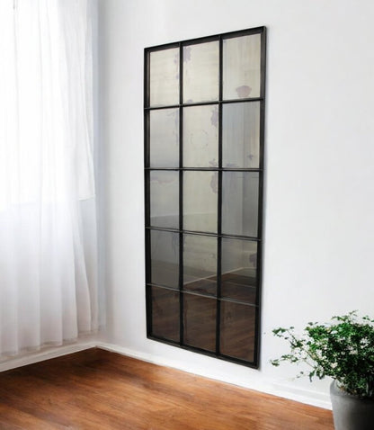 72" Black Metal Framed Full Length Antiqued Glass Hanging Mirror HomeRoots