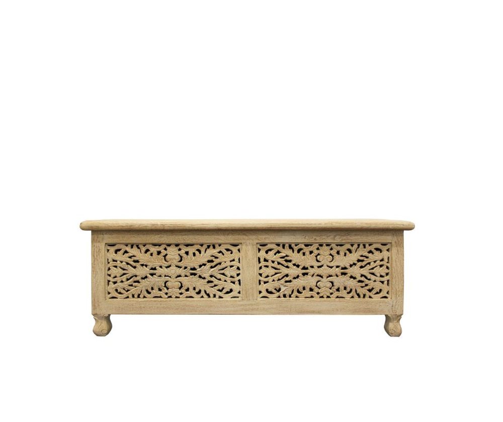 46" Antique White Solid Carved Wood Scroll Bench with Flip Top HomeRoots