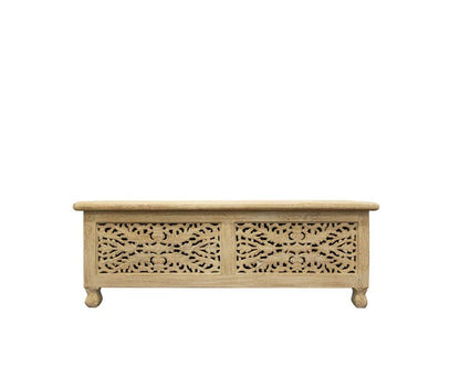 46" Antique White Solid Carved Wood Scroll Bench with Flip Top HomeRoots