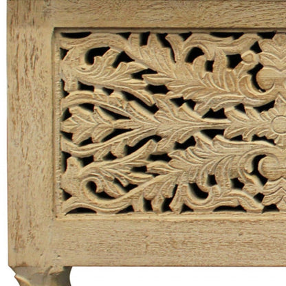 46" Antique White Solid Carved Wood Scroll Bench with Flip Top HomeRoots