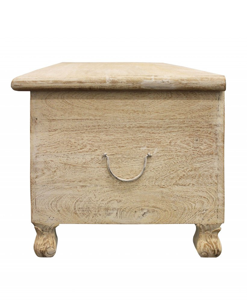 46" Antique White Solid Carved Wood Scroll Bench with Flip Top HomeRoots