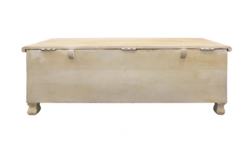 46" Antique White Solid Carved Wood Scroll Bench with Flip Top HomeRoots