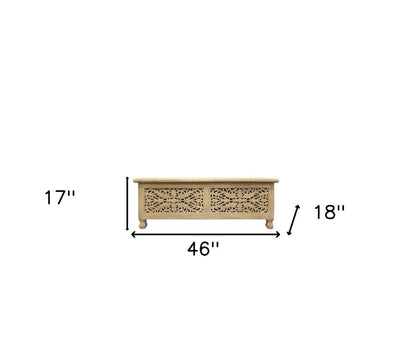 46" Antique White Solid Carved Wood Scroll Bench with Flip Top HomeRoots