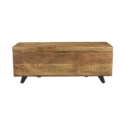 46" Brown and Black Distressed Solid Wood Storage Bench with Flip Top HomeRoots