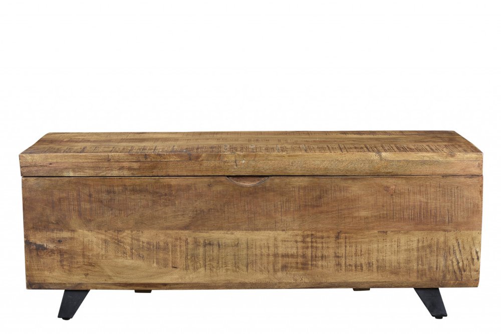 46" Brown and Black Distressed Solid Wood Storage Bench with Flip Top HomeRoots