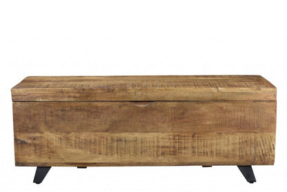 46" Brown and Black Distressed Solid Wood Storage Bench with Flip Top HomeRoots