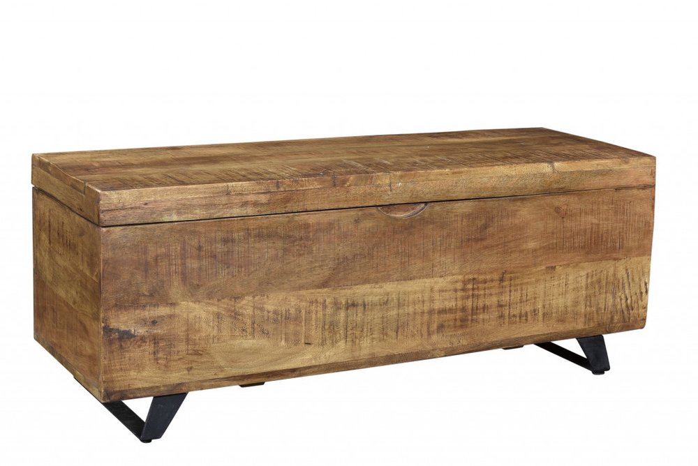 46" Brown and Black Distressed Solid Wood Storage Bench with Flip Top HomeRoots