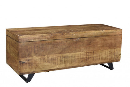 46" Brown and Black Distressed Solid Wood Storage Bench with Flip Top HomeRoots