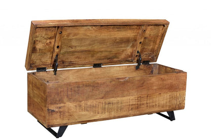 46" Brown and Black Distressed Solid Wood Storage Bench with Flip Top HomeRoots