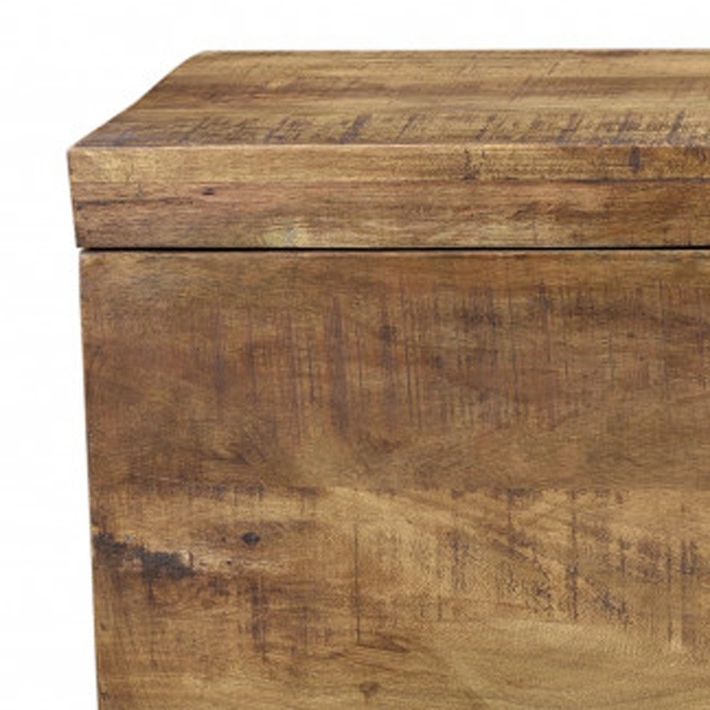 46" Brown and Black Distressed Solid Wood Storage Bench with Flip Top HomeRoots