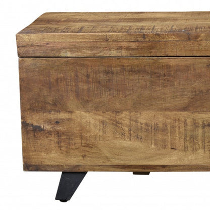 46" Brown and Black Distressed Solid Wood Storage Bench with Flip Top HomeRoots