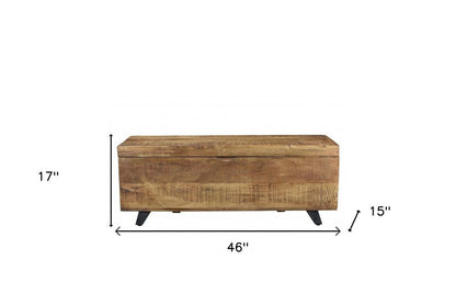 46" Brown and Black Distressed Solid Wood Storage Bench with Flip Top HomeRoots