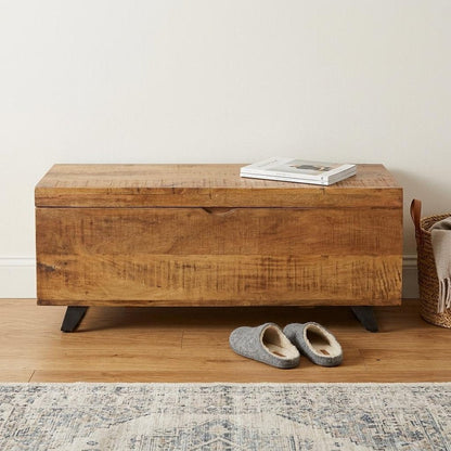 46" Brown and Black Distressed Solid Wood Storage Bench with Flip Top HomeRoots