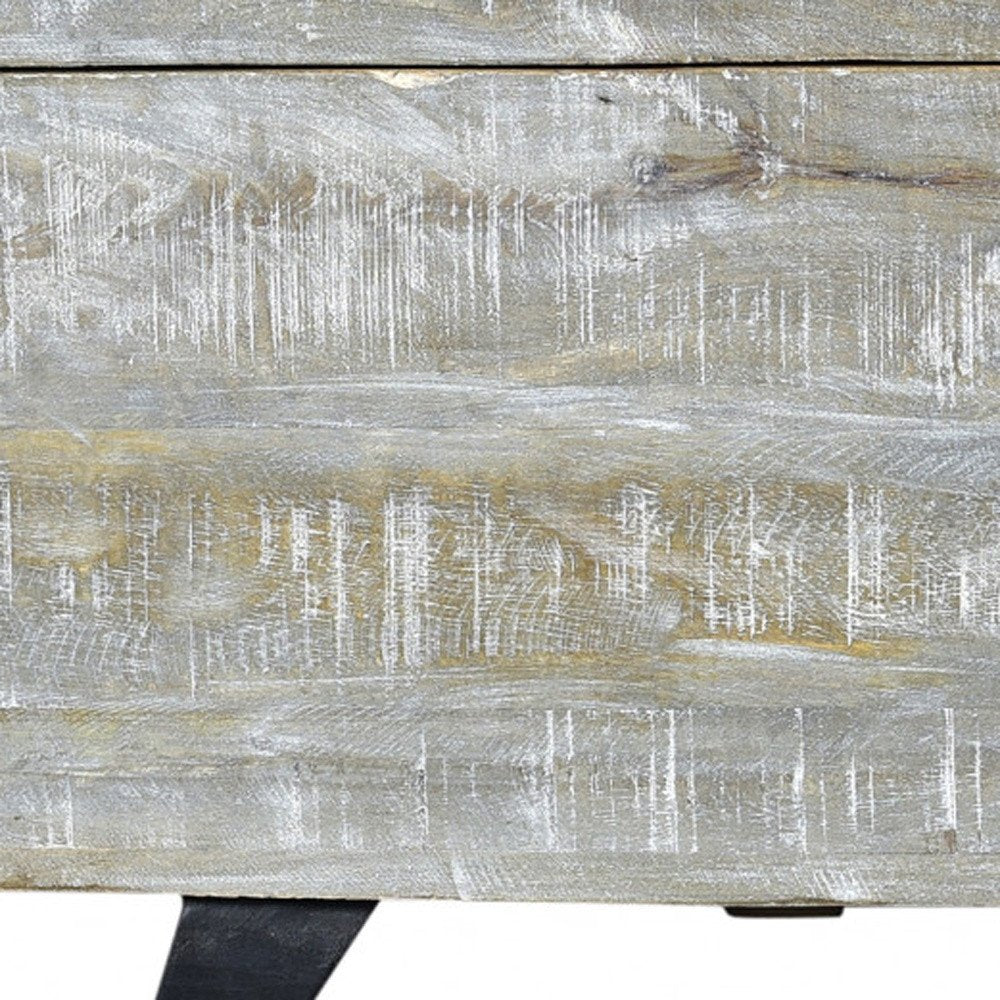 46" Gray and Black Distressed Solid Wood Storage Bench with Flip Top HomeRoots