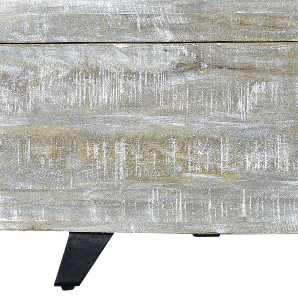 46" Gray and Black Distressed Solid Wood Storage Bench with Flip Top HomeRoots