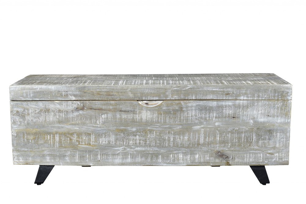 46" Gray and Black Distressed Solid Wood Storage Bench with Flip Top HomeRoots
