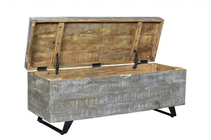 46" Gray and Black Distressed Solid Wood Storage Bench with Flip Top HomeRoots